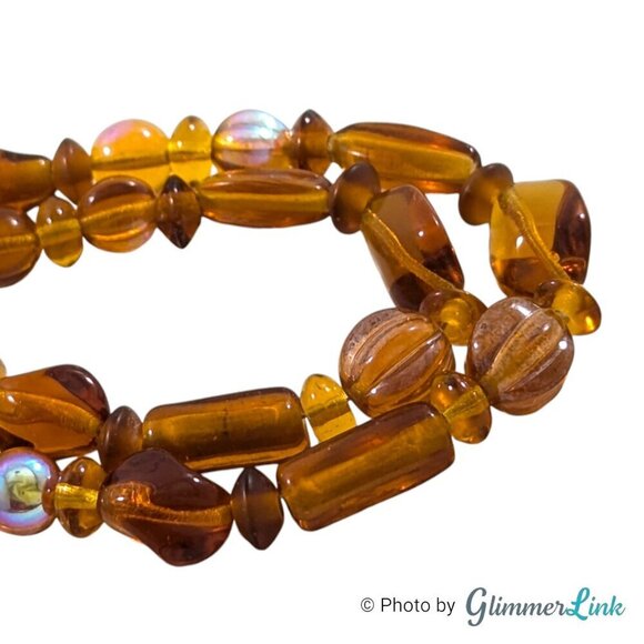 Honey Brown Mixed Bead AB Aurora Borealis Silver Tone Toggle Clasp Necklace - Picture 6 of 12